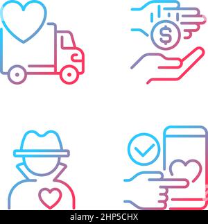 Public charity gradient linear vector icons set Stock Vector