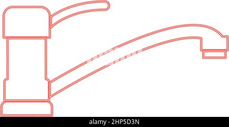 Neon tap or faucet sign red color vector illustration flat style image Stock Vector
