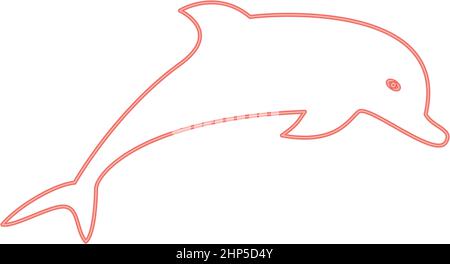 Neon dolphin red color vector illustration flat style image Stock Vector