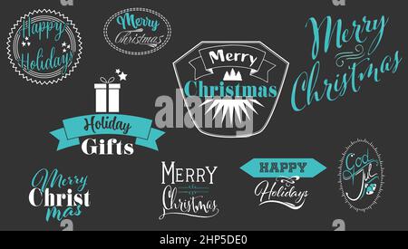 Set of decorative Christmas label on a dark background Stock Vector