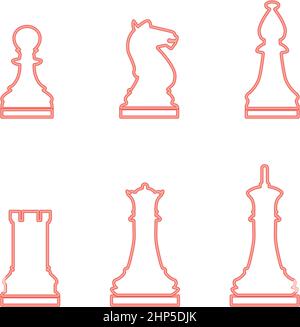 Neon chess pieces red color vector illustration flat style image Stock Vector