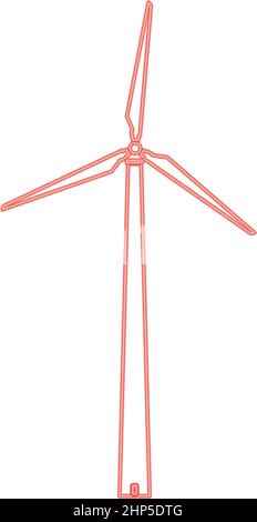 Neon wind turbine red color vector illustration flat style image Stock Vector