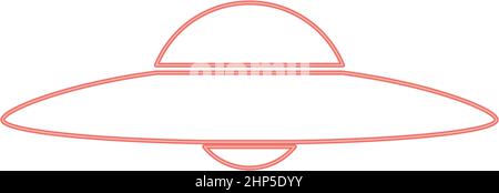 Neon ufo. flying saucer red color vector illustration flat style image Stock Vector