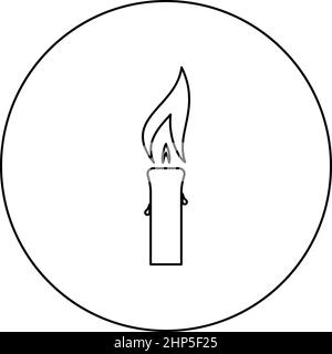 Candle with wax big flame icon in circle round black color vector illustration solid outline style image Stock Vector