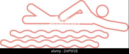 Neon swimming person stick red color vector illustration flat style image Stock Vector