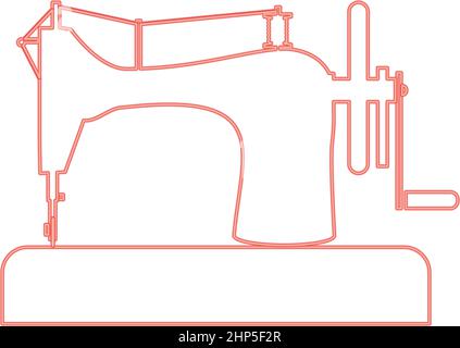 Neon sewing machine red color vector illustration flat style image Stock Vector