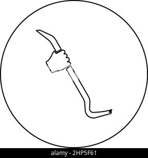 Crowbar in hand holding tool use Arm using Multifunctional utility bar icon in circle round black color vector illustration solid outline style image Stock Vector
