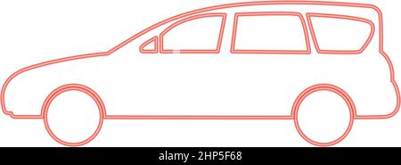 Neon family car red color vector illustration flat style image Stock Vector