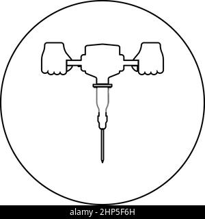 Jackhammer in hand holding power tool use Arm using electric instrument icon in circle round black color vector illustration solid outline style image Stock Vector