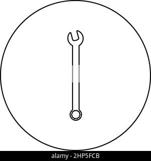 Wrench hexagon Spanner Hand tool Mechanic engineer instrument icon in circle round black color vector illustration solid outline style image Stock Vector