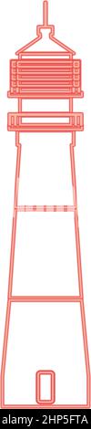 Neon lighthouse red color vector illustration flat style image Stock Vector