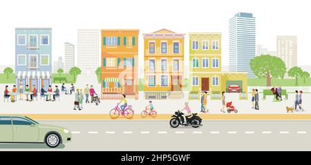 Life and leisure in a city, illustration Stock Vector