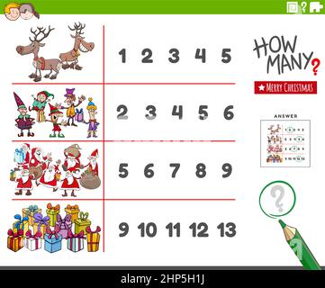counting educational task with cartoon Christmas characters Stock Vector