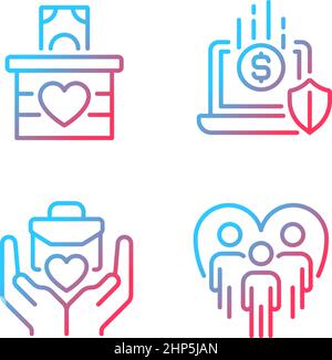 Fundraising strategy gradient linear vector icons set Stock Vector