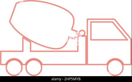 Neon cement mixers truck red color vector illustration flat style image Stock Vector