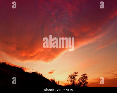 Red sunset, dawn over the lake, river Stock Photo