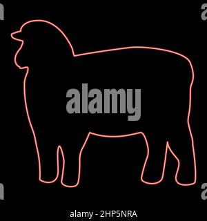 Neon sheep silhouette red color vector illustration flat style image Stock Vector