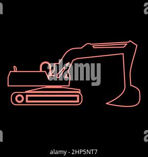 Neon excavator red color vector illustration flat style image Stock Vector