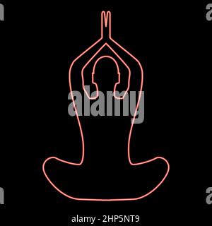 Neon yoga pose of woman red color vector illustration flat style image Stock Vector