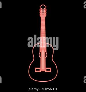 Neon guitar red color vector illustration flat style image Stock Vector