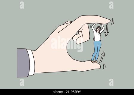 Huge hand hold small employee show power Stock Vector