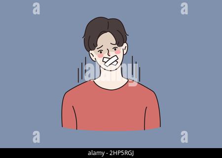 Young man with sealed mouth banned to speak Stock Vector