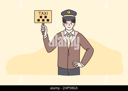 Smiling taxi driver show sign plate for cab Stock Vector