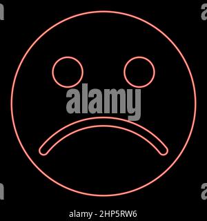 Neon sad emoticon icon black color in circle red color vector illustration flat style image Stock Vector