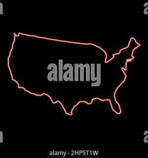 Neon map of america icon black color in circle red color vector illustration flat style image Stock Vector