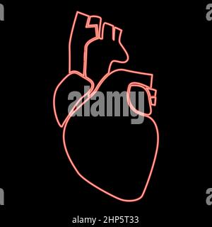 Neon human heart icon black color in circle red color vector illustration flat style image Stock Vector