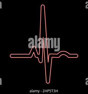 Neon heart rhythm ekg red color vector illustration flat style image Stock Vector