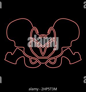 Neon pelvis skeleton red color vector illustration flat style image Stock Vector
