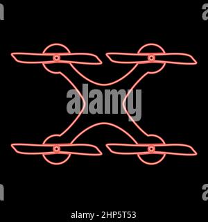Neon drone icon black color in circle red color vector illustration flat style image Stock Vector