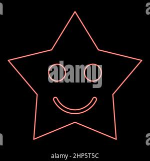 Neon smiling star red color vector illustration flat style image Stock Vector