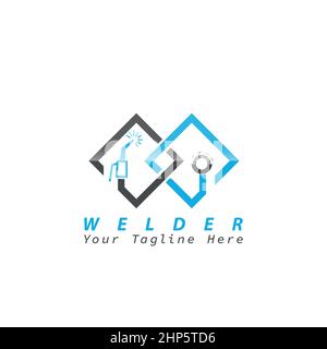 Square Shape Bended Logo Welding Logo Template Workshop Weld Company Stock Vector