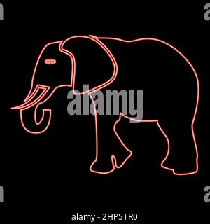 Neon elephant red color vector illustration flat style image Stock Vector