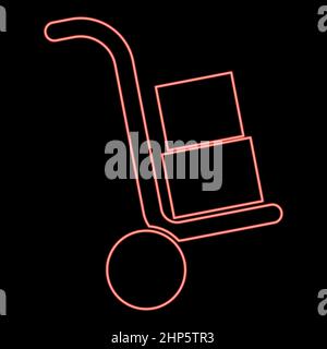 Neon truck with boxes red color vector illustration flat style image Stock Vector