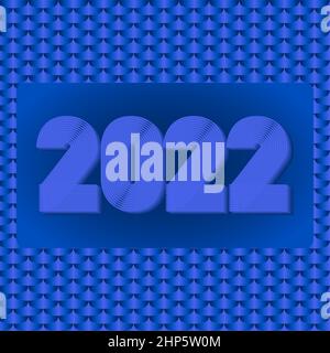 2022 Happy New Year. Abstract geometric cover design background. 3d dimensional 2022 numbers in thin lines striped style vector illustration. Annual Report, banner, brochure, label. Neon blue colors Stock Vector