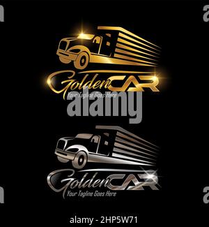 Gold and Silver Truck Transportation Logo Vector Stock Vector