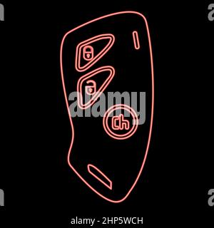 Neon car key and of the alarm system red color vector illustration flat style image Stock Vector