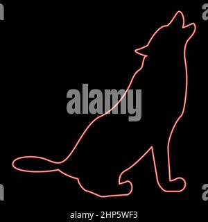 Neon silhouette of the wolf red color vector illustration flat style image Stock Vector