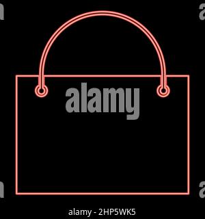 Neon shopping bag icon black color in circle red color vector illustration flat style image Stock Vector