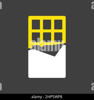 Chocolate bar vector icon on dark background. Fast food sign Stock Vector