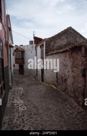 Agulo is a tiny town with picturesque alleys situated at a 250 meters above sea level plateau at the north coast of La Gomera in the Canary Islands. Stock Photo