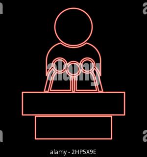 Neon man speaking from the rostrum red color vector illustration flat style image Stock Vector