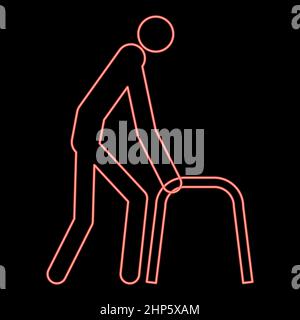 Neon sick man icon black color in circle red color vector illustration flat style image Stock Vector