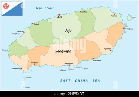 administrative map of the South Korean island Jeju Stock Vector