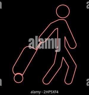 Neon man with suitcase red color vector illustration flat style image Stock Vector