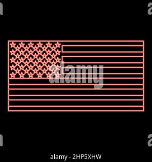 Neon american flag icon black color in circle red color vector illustration flat style image Stock Vector