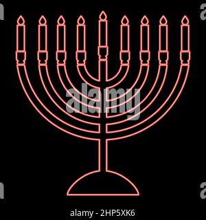 Neon menorah for hanukkah icon black color in circle red color vector illustration flat style image Stock Vector